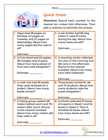 Quick Totals Worksheet