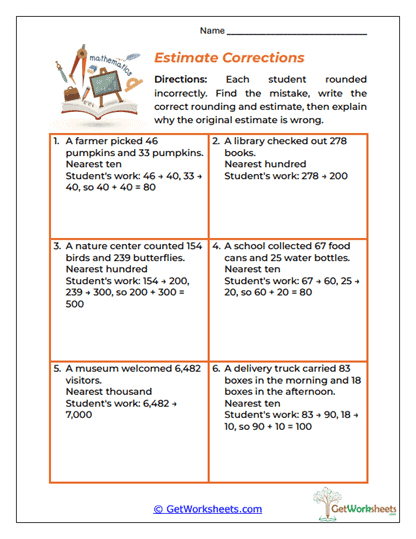Estimate Corrections Worksheet