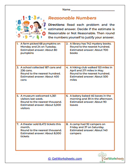 Reasonable Numbers Worksheet