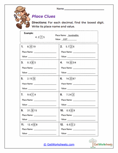 Place Clues Worksheet