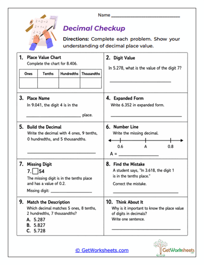 Decimal Checkup Worksheet