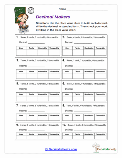 Decimal Makers Worksheet