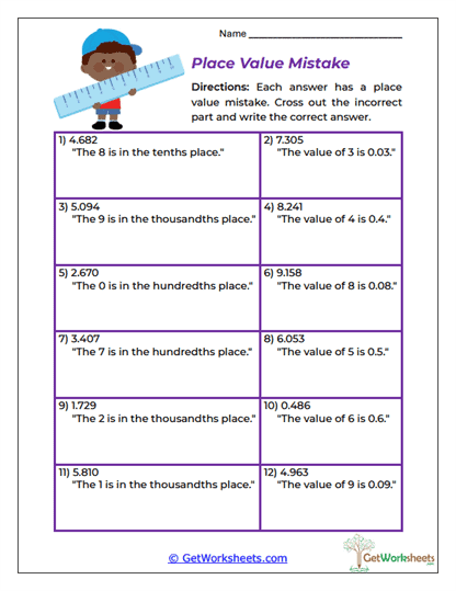 Place Value Mistake Worksheet