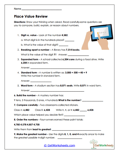 Place Value Review Worksheet