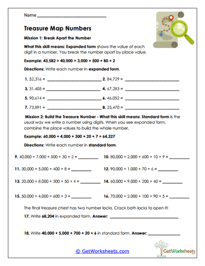 Treasure Map Numbers Worksheet