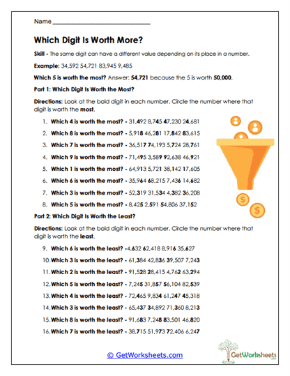 Which Digit Is Worth More? Worksheet