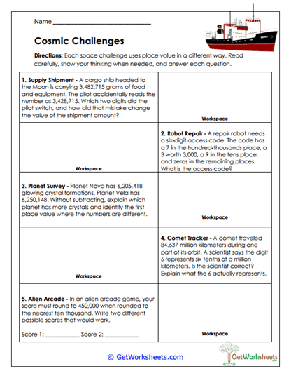 Cosmic Challenges Worksheet