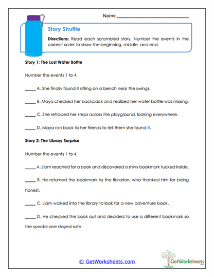 Story Order Shuffle Worksheet