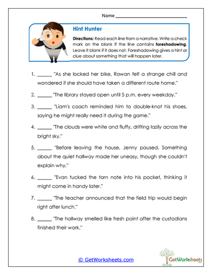 Foreshadowing Identifier Worksheet