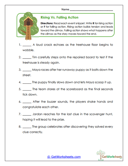 Rising or Falling Action Worksheet