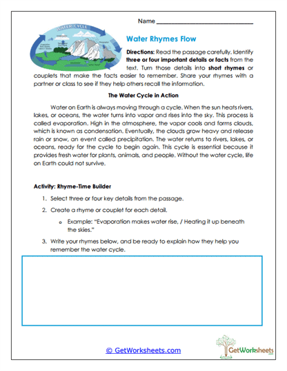 Water Rhymes Flow Worksheet