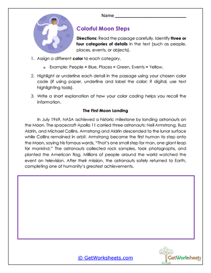 Colorful Moon Steps Worksheet