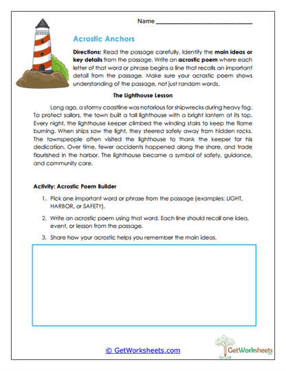 Acrostic Anchors Worksheet