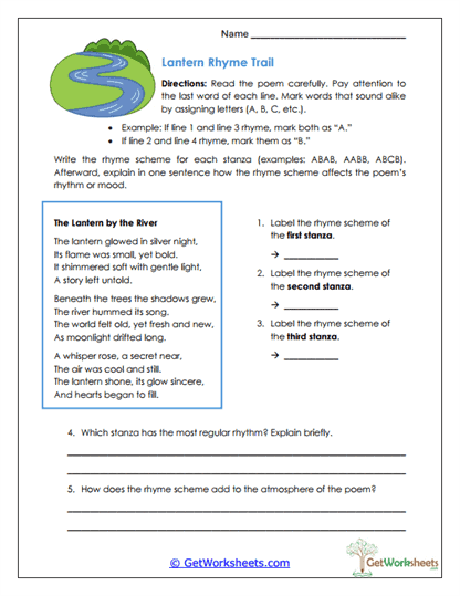 Rhyme Scheme Practice Worksheet