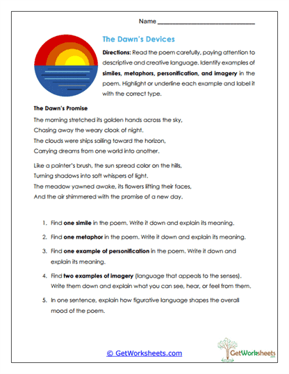 Figurative Language Devices Worksheet