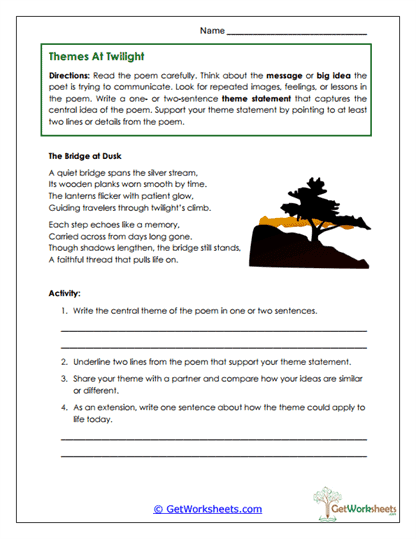 Theme in Poetry Worksheet