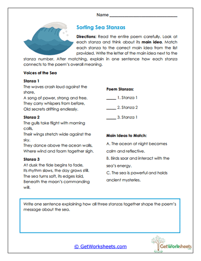 Stanza Meaning Match Worksheet