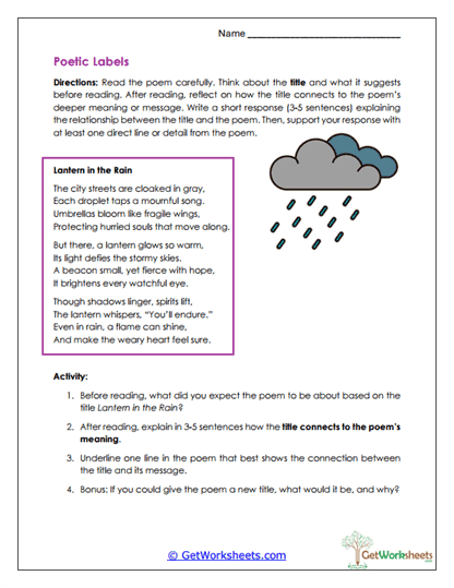 Poem Title Analysis Worksheet
