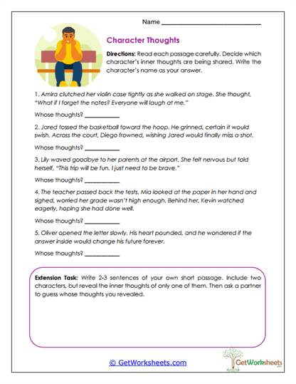 Character Thoughts Worksheet