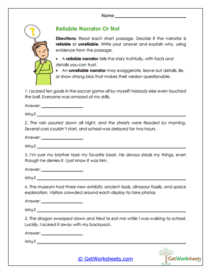 Reliable Narrator or Not Worksheet