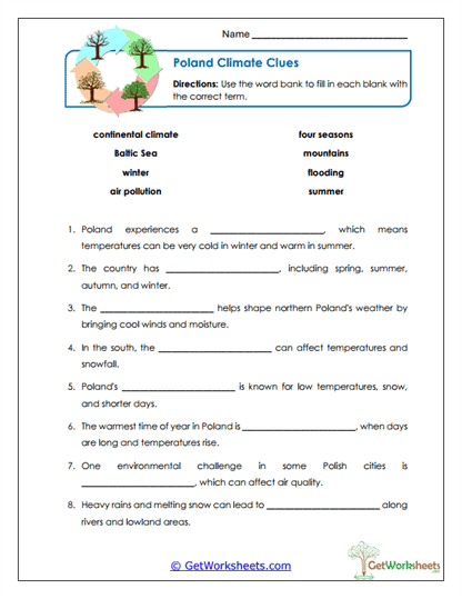 Climate Vocabulary Worksheet