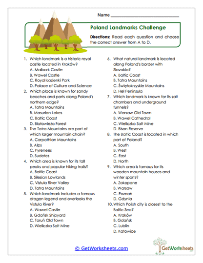 Landmarks Quiz Worksheet