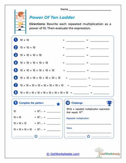Power of Ten Ladder Worksheet