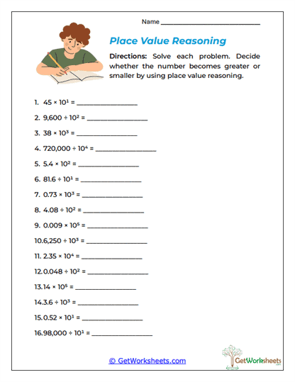 Place Value Reasoning Worksheet