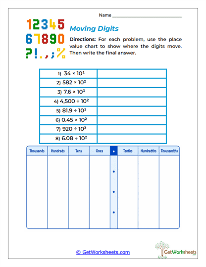 Moving Digits Worksheet