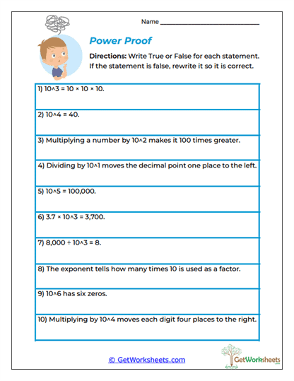 Power Proof Worksheet