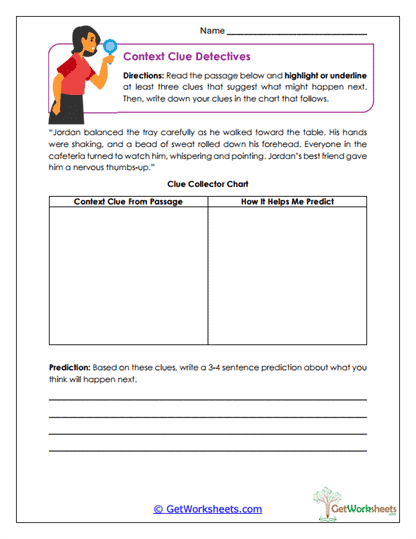 Context Clue Detectives Worksheet