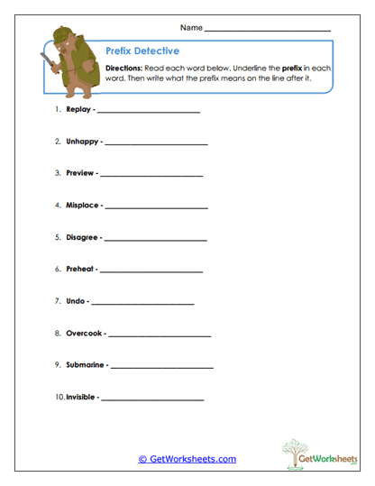 Prefix Detective Worksheet