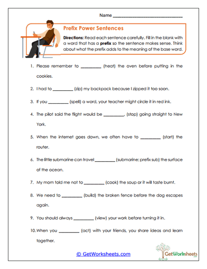 Power Sentences Worksheet