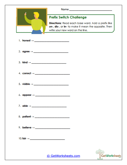 Prefix Switch Challenge Worksheet