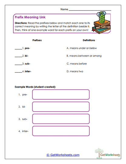 Prefix Meaning Link Worksheet