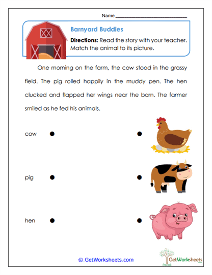 Barnyard Animal Match Worksheet