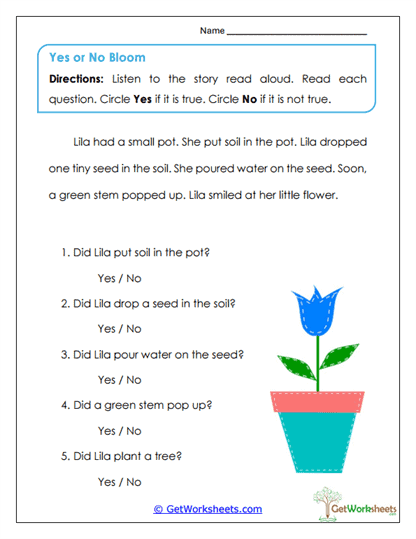 Yes or No Bloom Worksheet