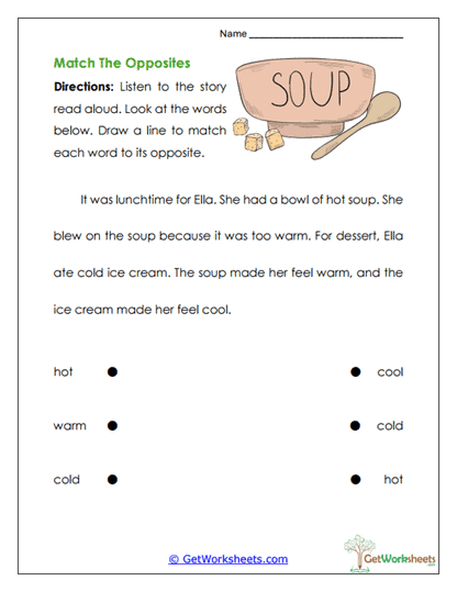 Match the Opposites Worksheet