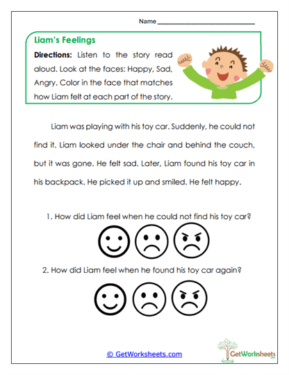 Liam's Feelings Worksheet