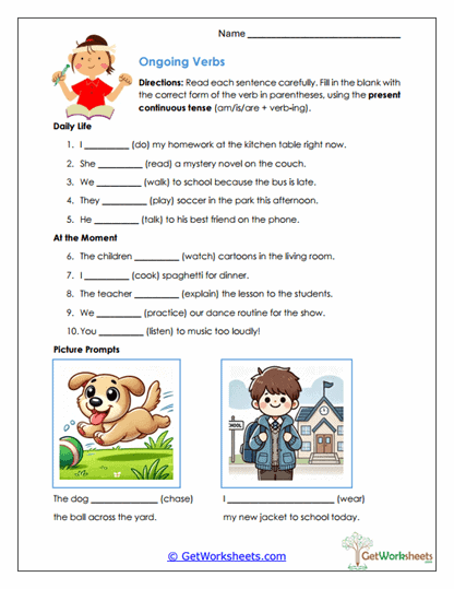 Present Continuous Tense Worksheets