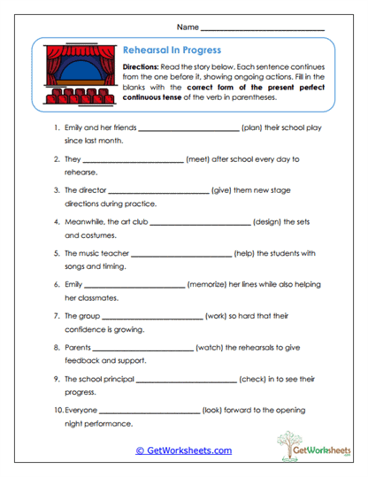 Rehearsal in Progress Worksheet