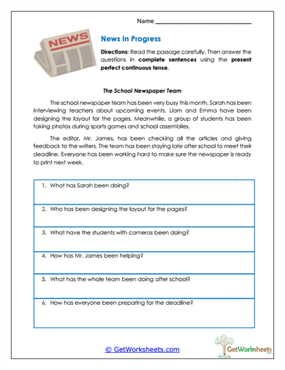 News in Progress Worksheet