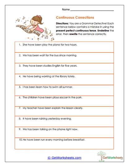Continuous Corrections Worksheet