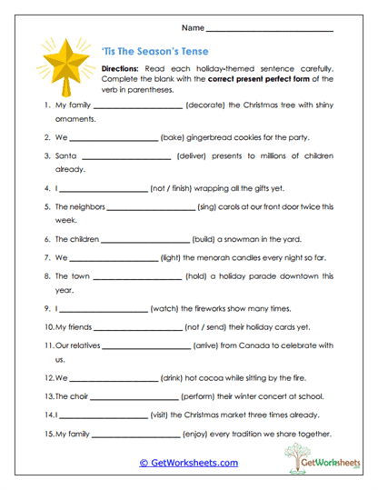 Tis the Season's Tense Worksheet