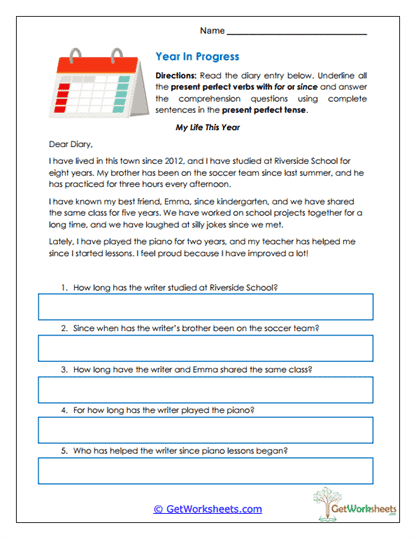 Year in Progress Worksheet
