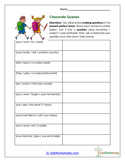 Classmate Queries Worksheet