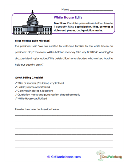 Grammar Editing Practice Worksheet