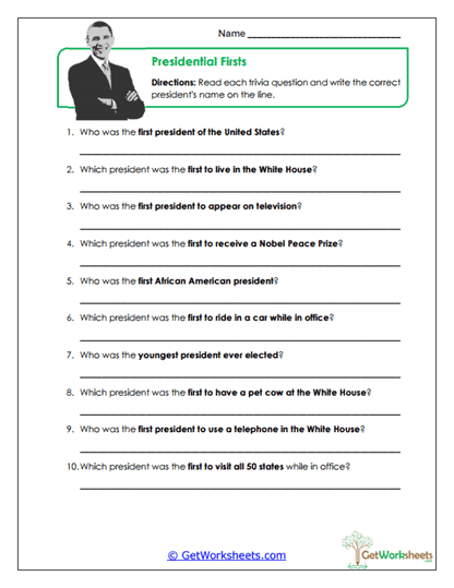 Presidential Firsts Quiz Worksheet