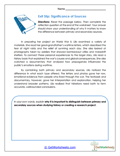 Significance of Sources Worksheet