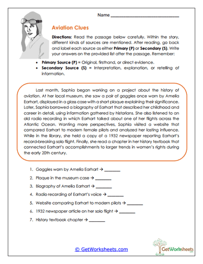 Aviation Source Clues Worksheet